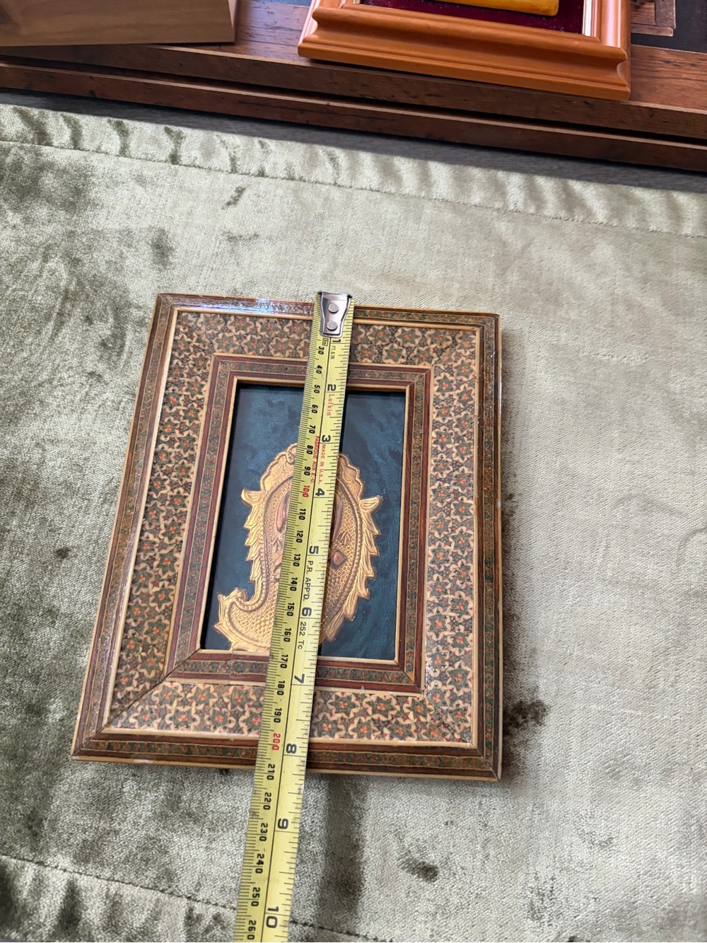 Khatam Kari Ornate Gold Paisley Art Print in Brown Patterned Frame - Picture 2 of 5